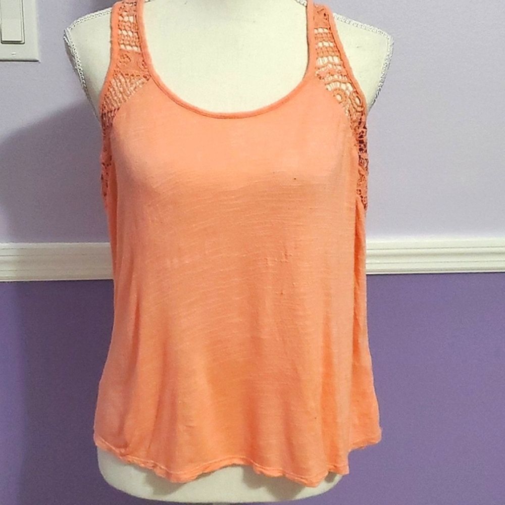 Iris Los Angeles Boho Romantic Peach Laced Racerback Cami Top S